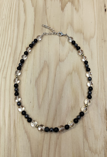 COLLIER CRISTAL DE ROCHE/TOURMALINE/HÉMATITE