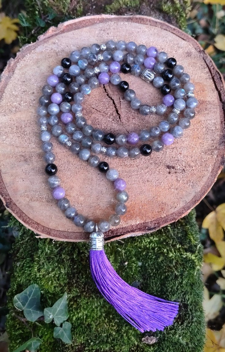 MALA LABRADORITE LEPIDOLITE TOURMALINE ROSE AMOS